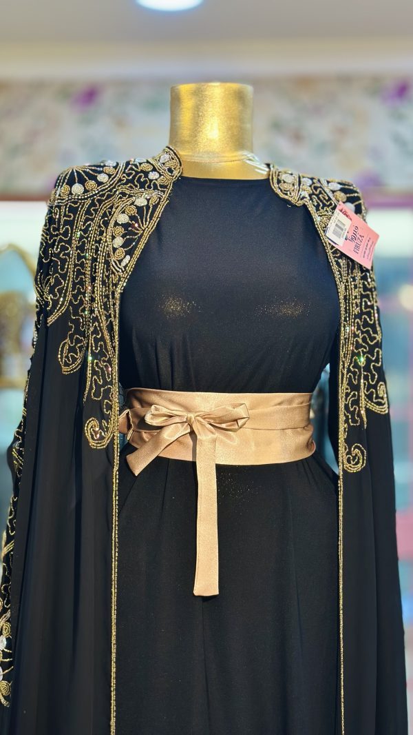 عباي شك خرز باللون الاسود - Image 4