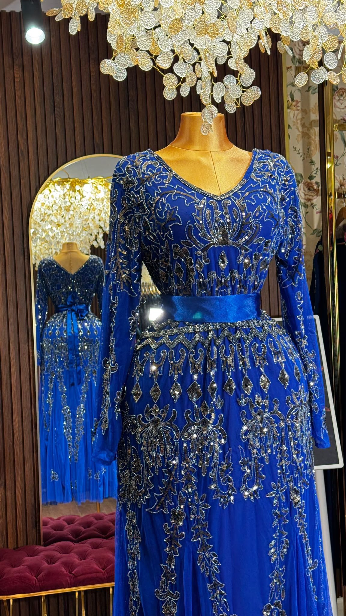 فستان شك خرز يدوي نيلي